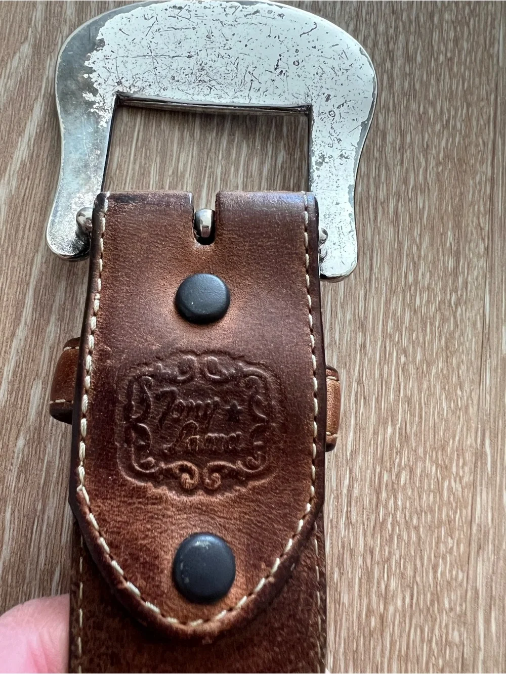 Tony Lama Brown Leather Western-Style Belt with Silver Conchos